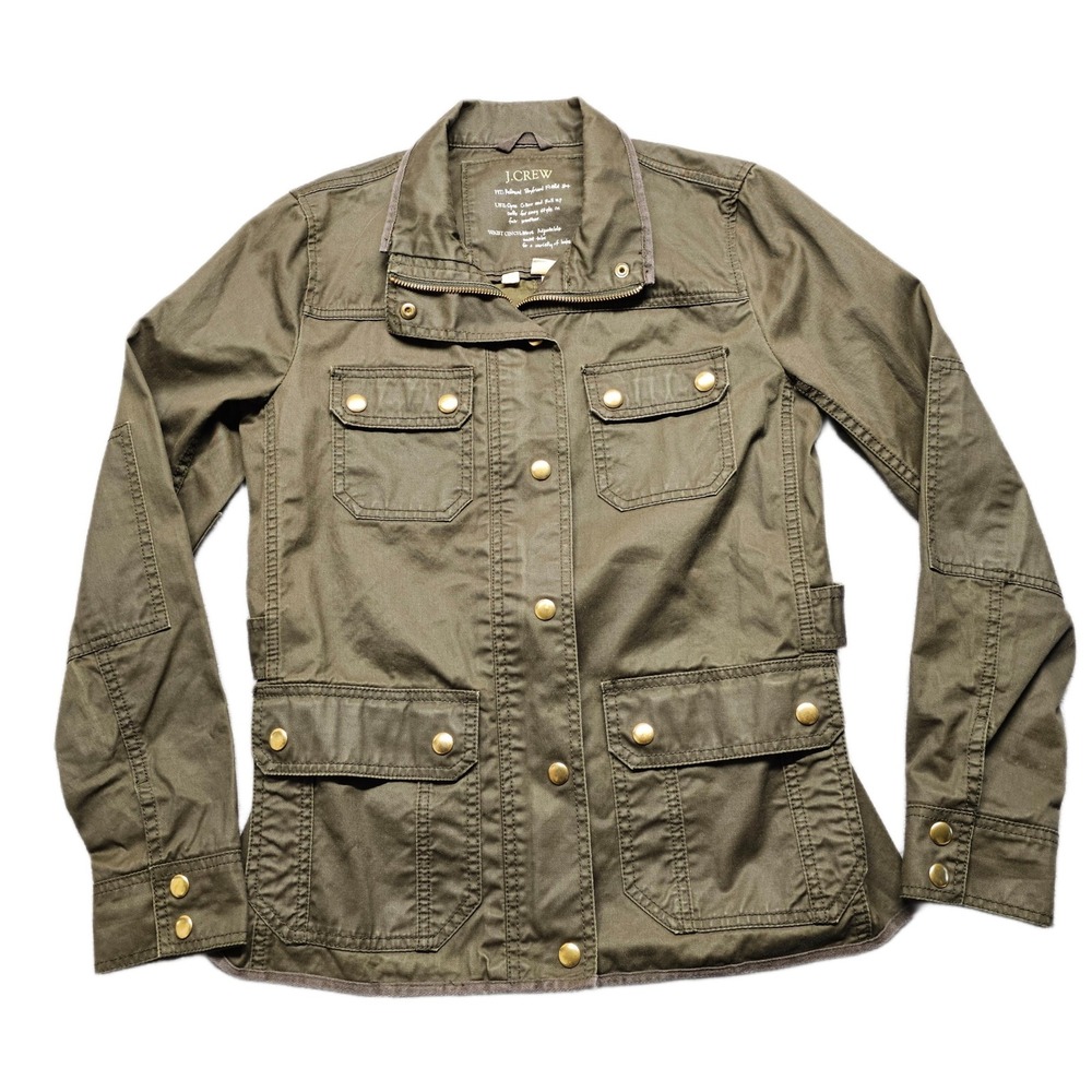 J.Crew Boyfriend Field Jacket Womens Size XS Olive Green Relaxed Fit Snap Front